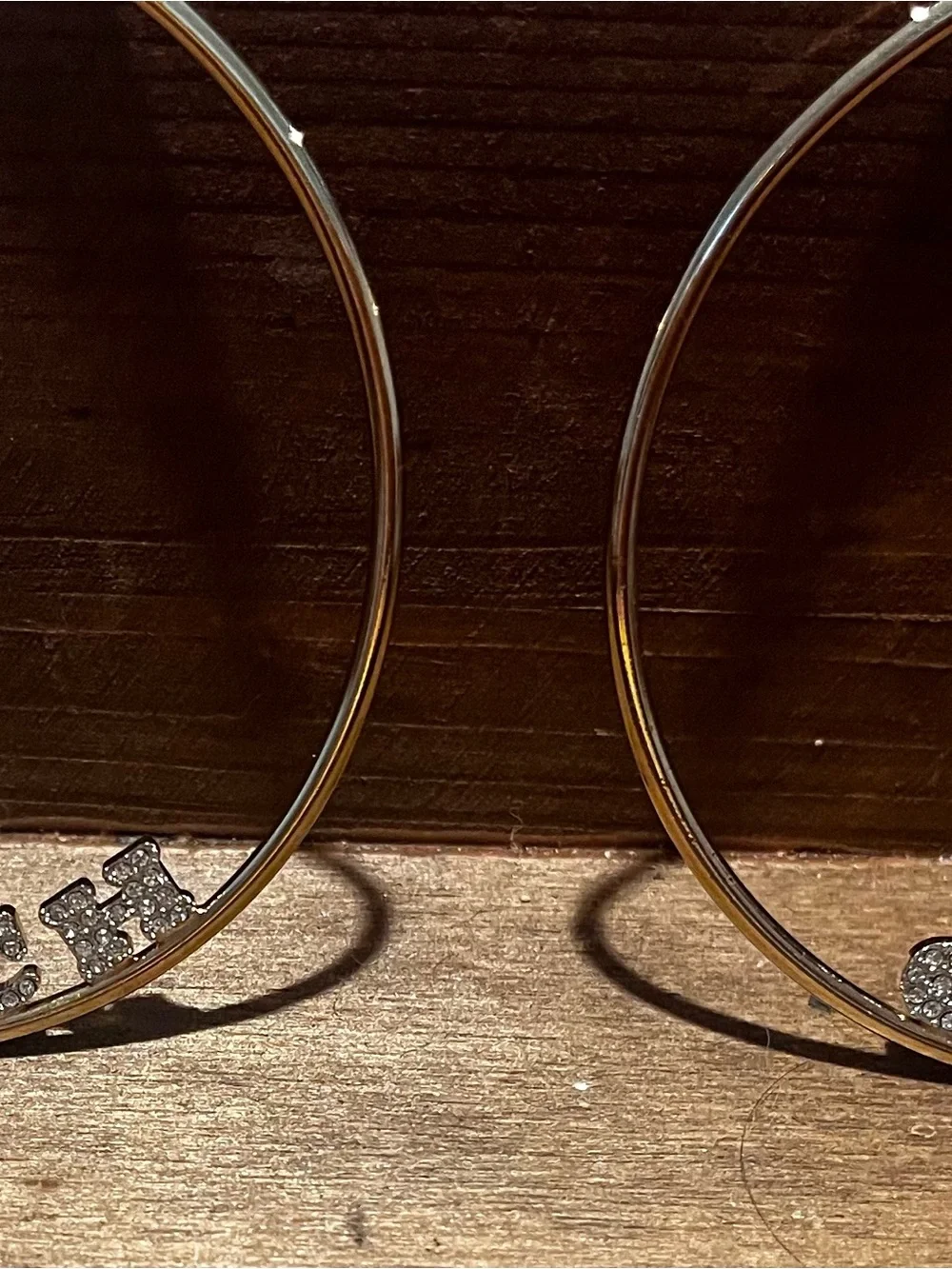 Coach Gold Hoop Earrings with Crystal COACH Lettering - Picture 3 of 5
